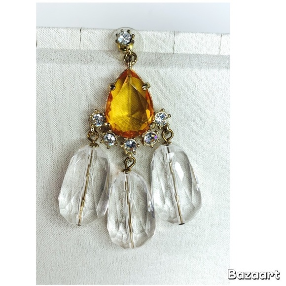 Gerard Yosca Rose Quartz/ Topaz Drop Earrings 2 3/4 inch - Picture 3 of 6